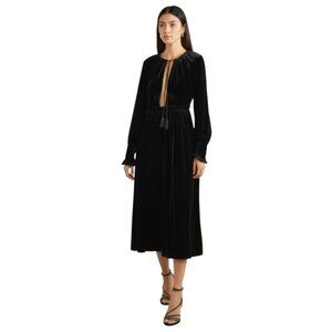 Ulla Johnson Talitha Silk Velvet Midi Dress - Black - 8 US
